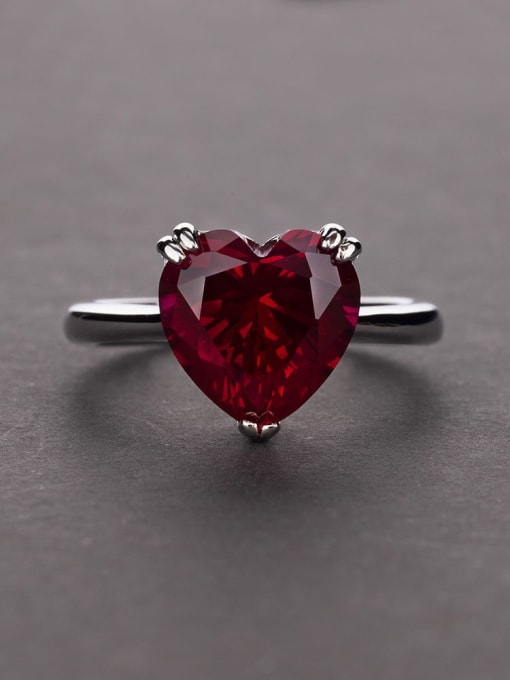 Red [R 0388] 925 Sterling Silver Cubic Zirconia Heart Dainty Band Ring